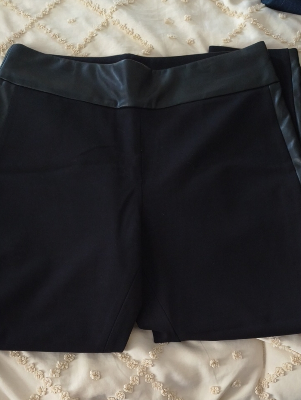 Black Faux-Leather Trim Women’s Shorts